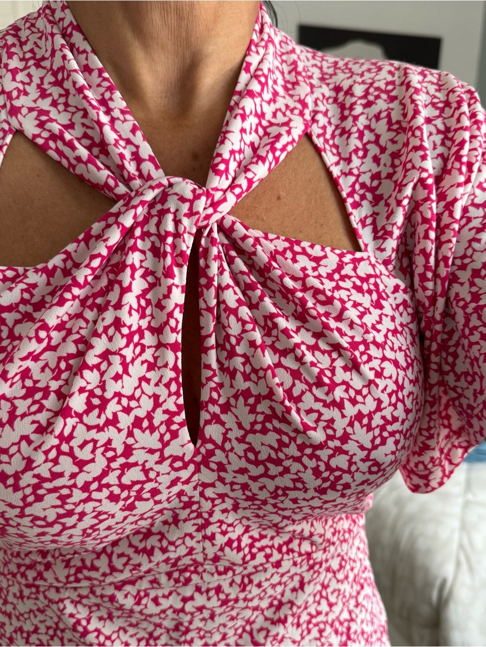 MICHAEL Michael Kors Pink and White Twist-Front Printed Tunic